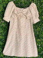 Daily Friday Cream Ditsy Floral Puff-Sleeve Mini Dress — front
