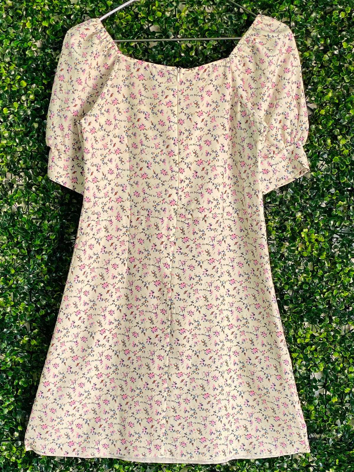 Daily Friday Cream Ditsy Floral Puff-Sleeve Mini Dress — back