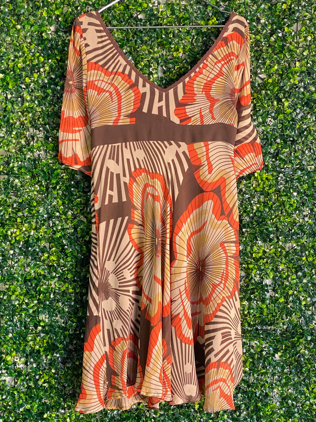 Karen Millen Rust & Brown Silk Embellished Print Dress — back