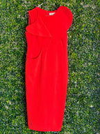 VAGEER Coral Red Silk-Blend Sculpted Midi Dress — front