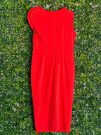 VAGEER Coral Red Silk-Blend Sculpted Midi Dress — back