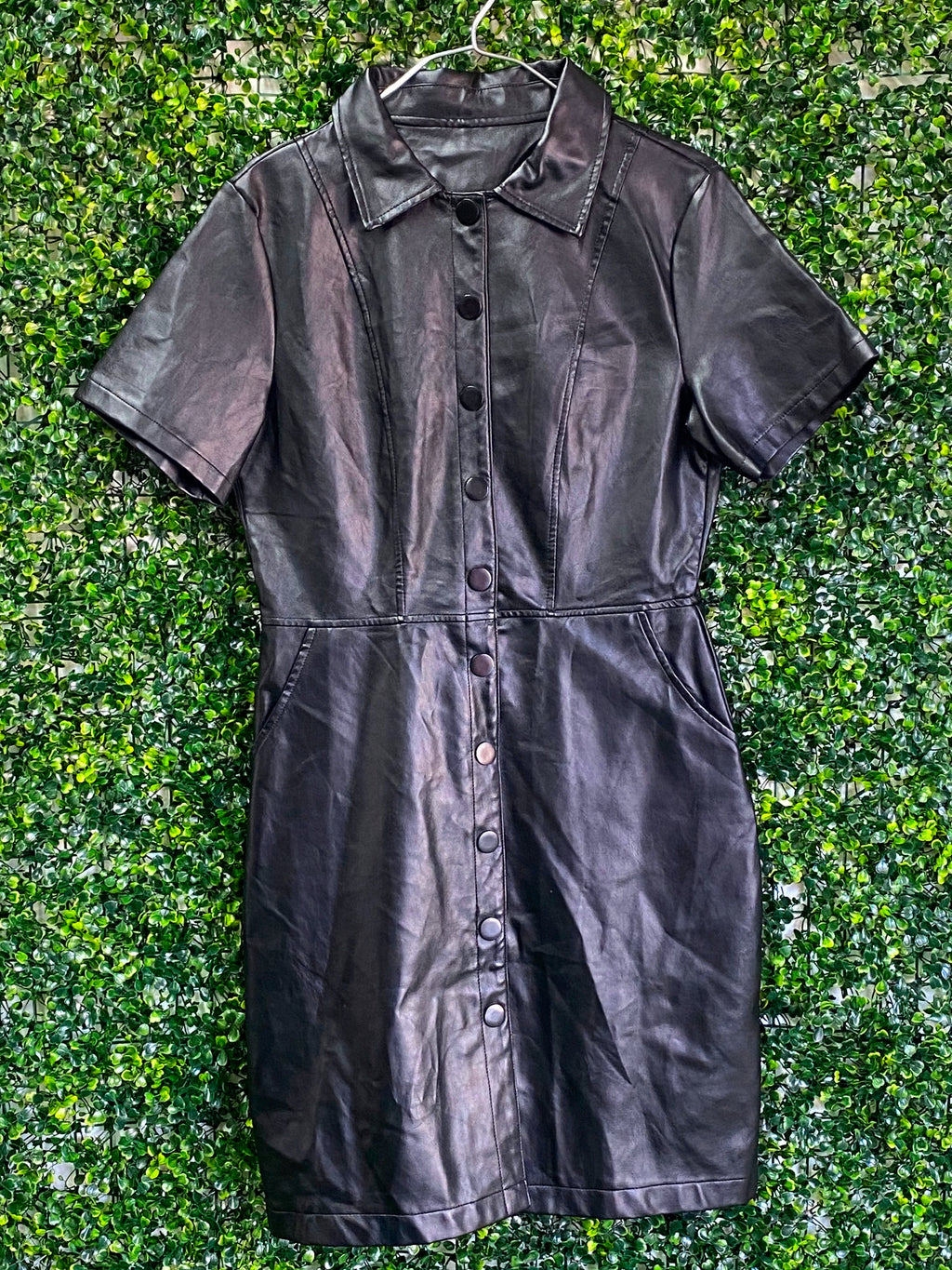 Rage Black Faux Leather Button-Front Mini Dress — front