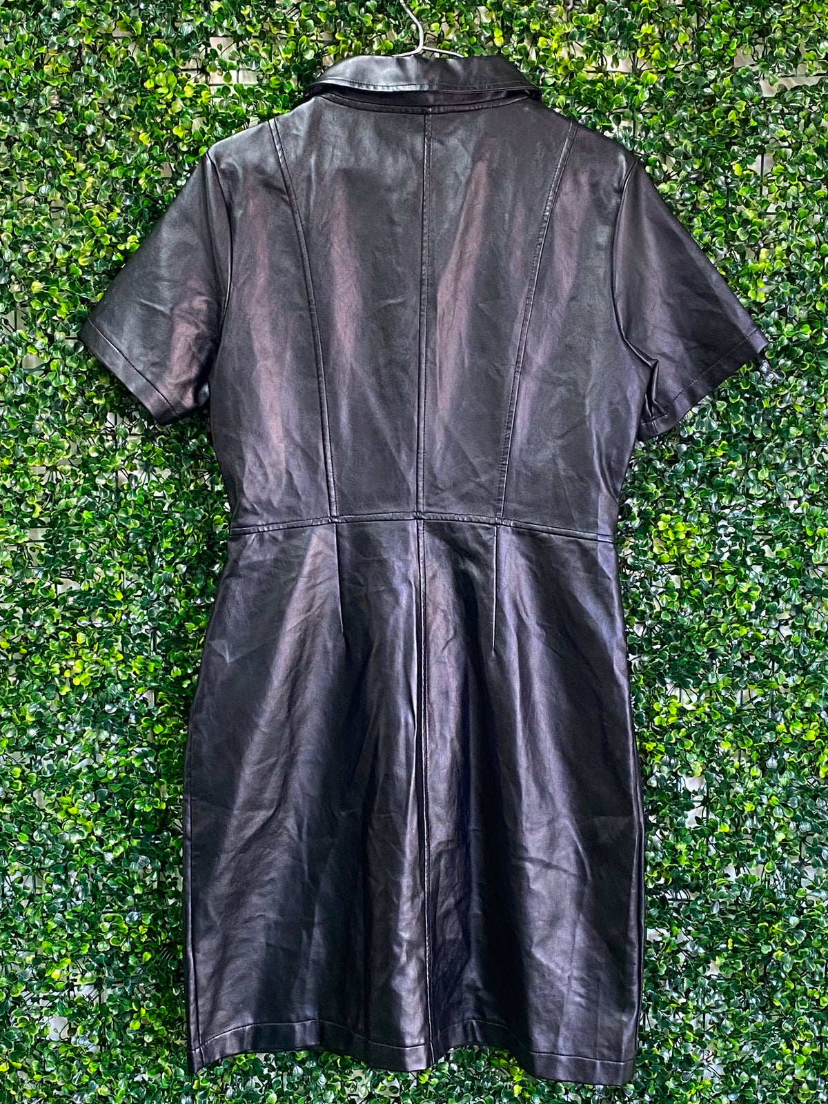 Rage Black Faux Leather Button-Front Mini Dress — back