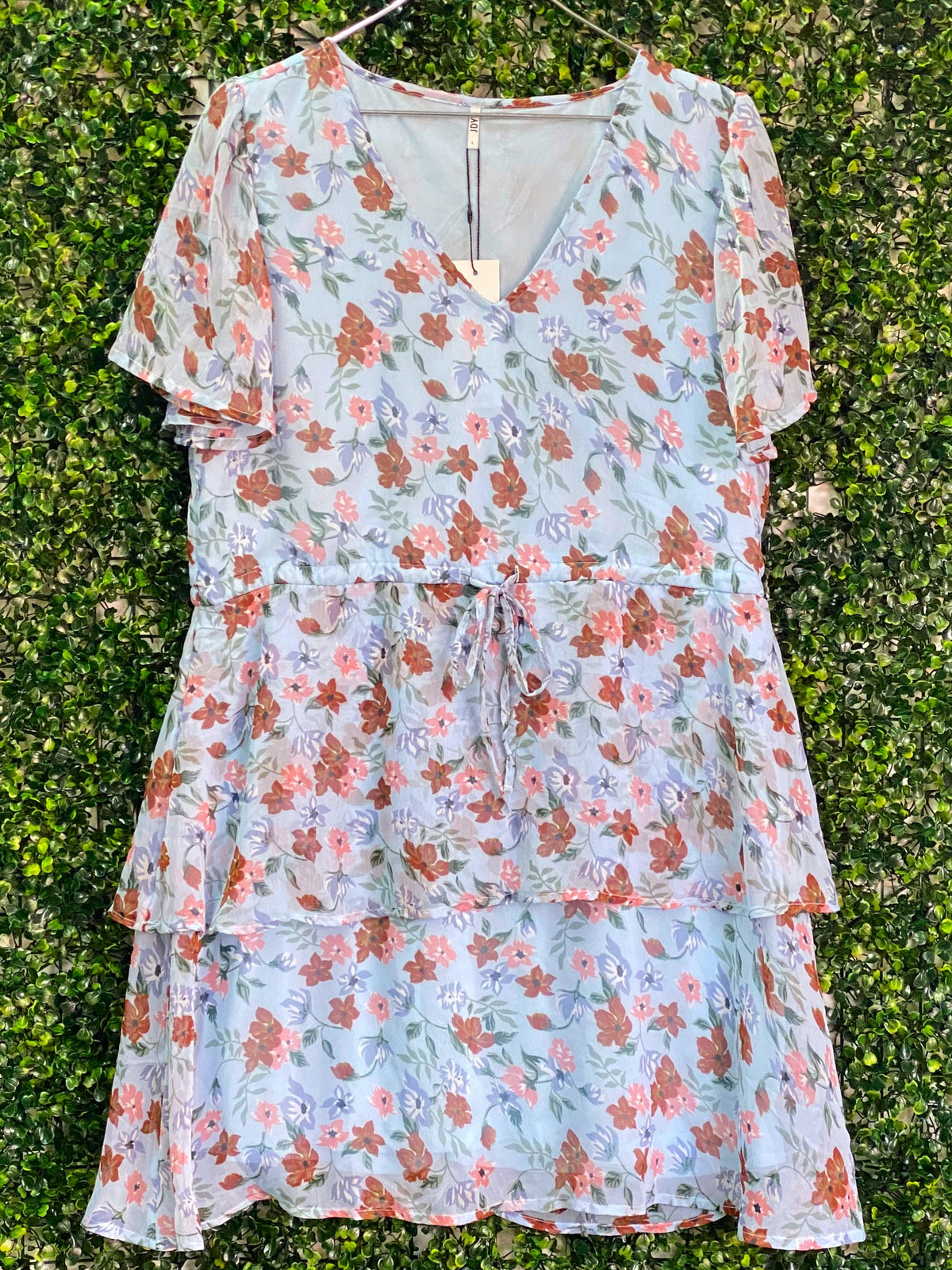 JDY Pale Blue Floral Layered Mini Dress — front