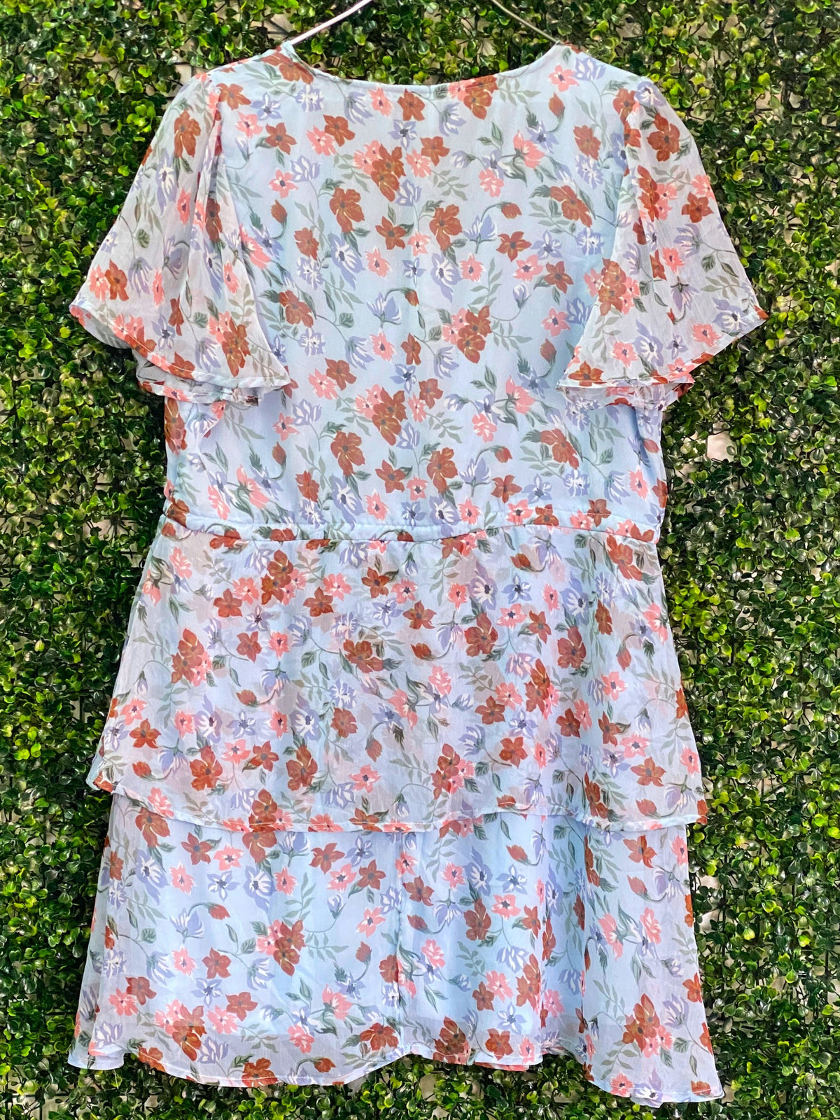 JDY Pale Blue Floral Layered Mini Dress — back