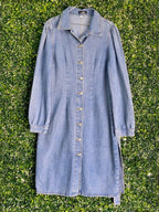Jie Hang Finery Blue Denim Shirt Dress — front