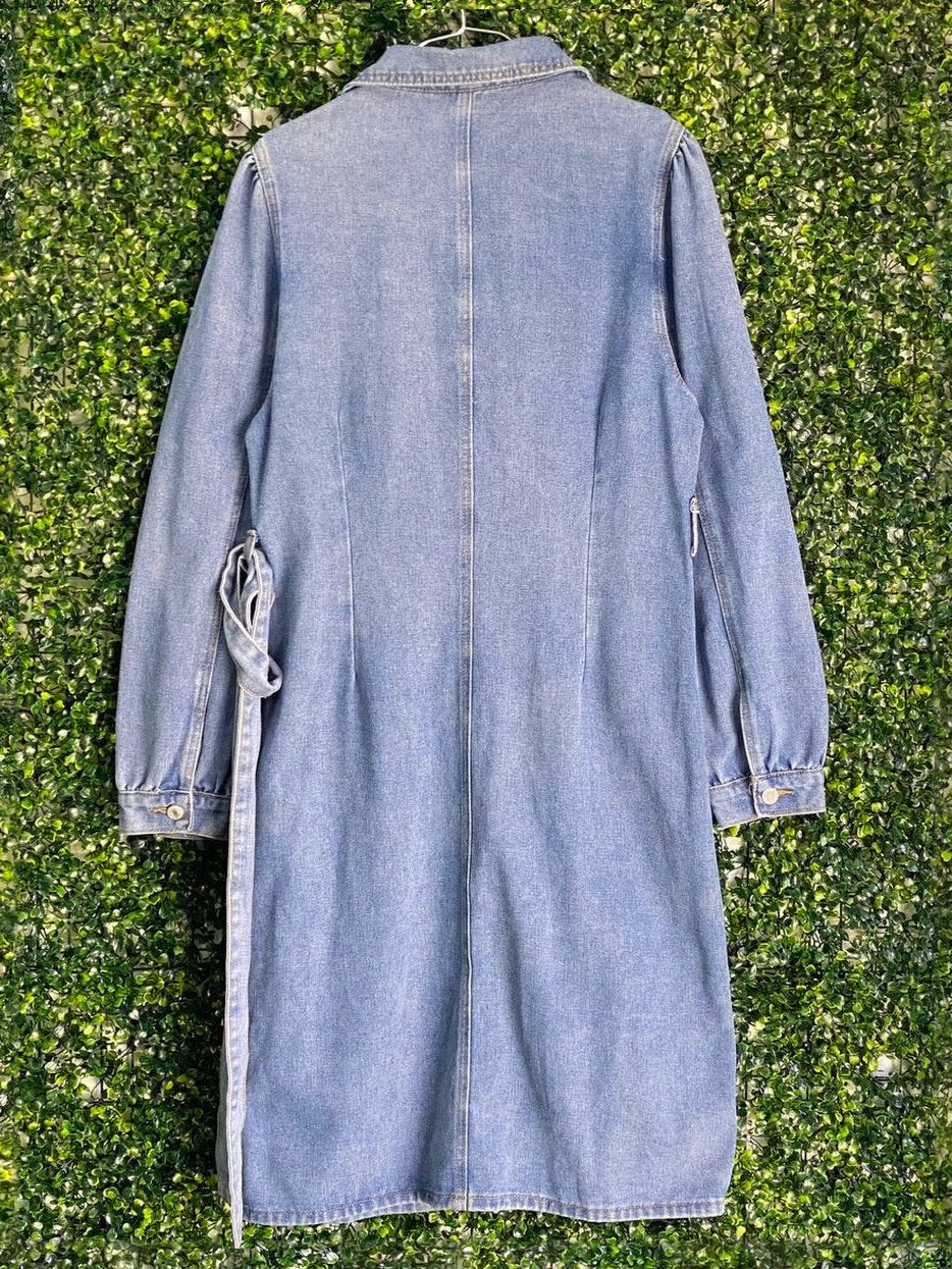 Jie Hang Finery Blue Denim Shirt Dress — back
