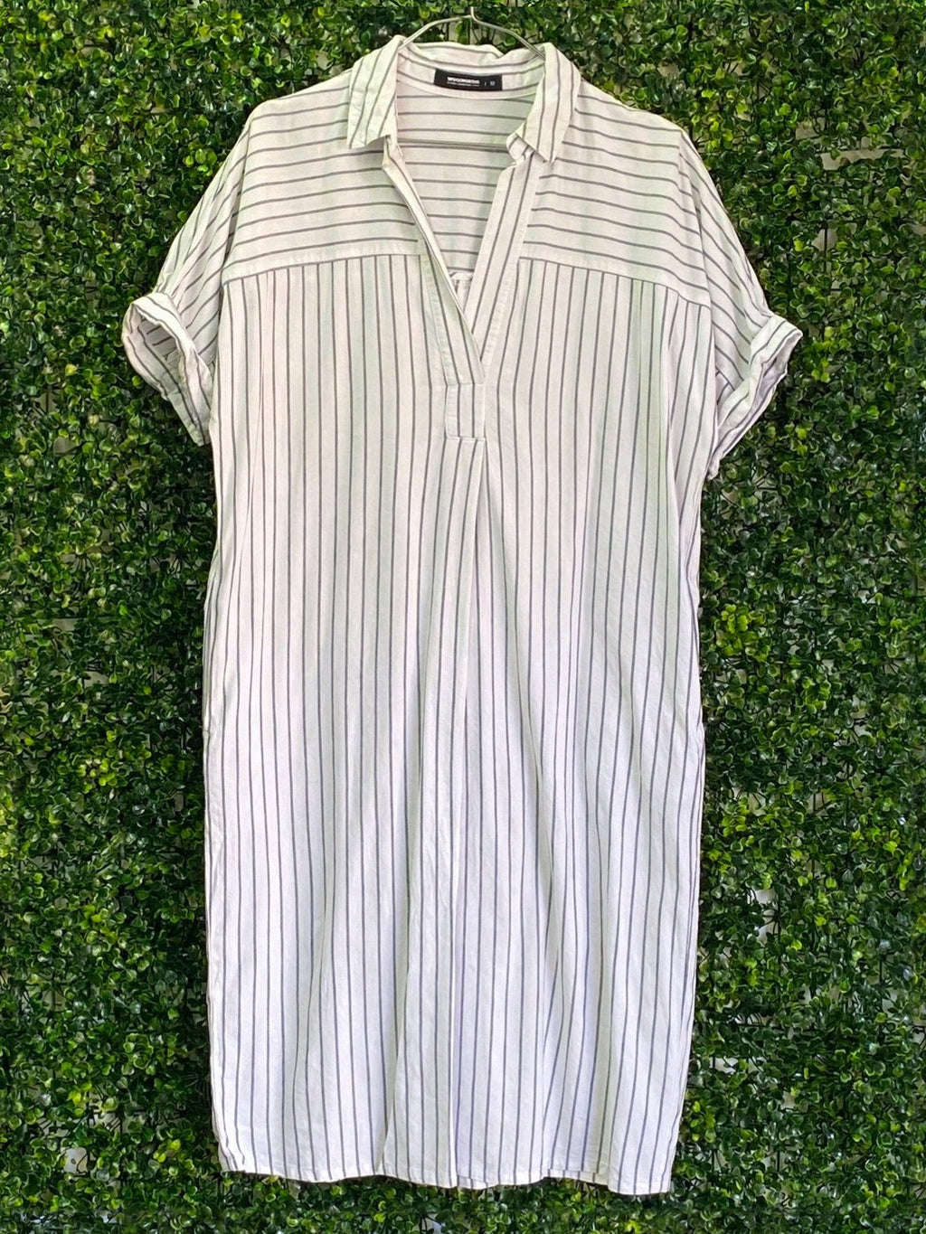 Woolworths Cream Pinstripe Shirt Dress — front