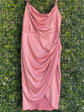 Dusty Rose Ruched Cowl Neck Midi Dress — front