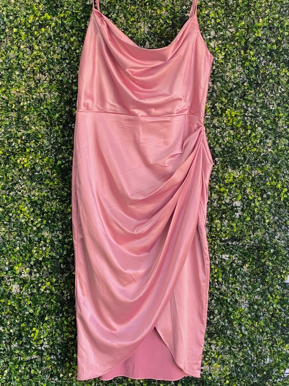 Dusty Rose Ruched Cowl Neck Midi Dress — front