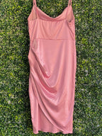 Dusty Rose Ruched Cowl Neck Midi Dress — back