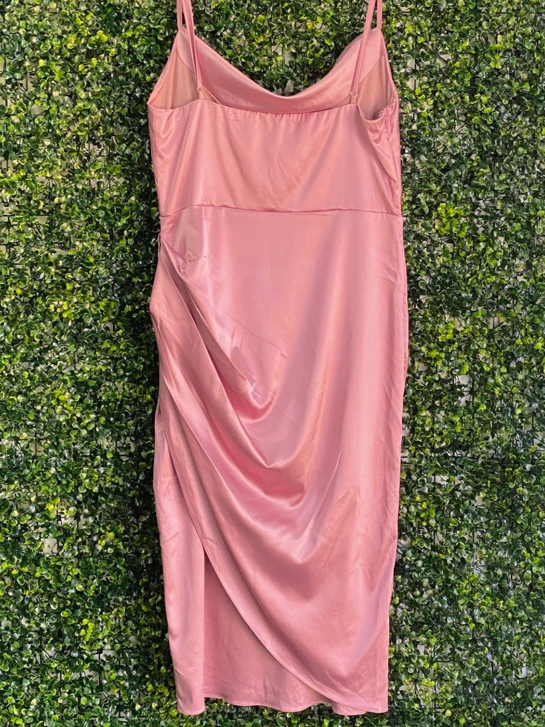 Dusty Rose Ruched Cowl Neck Midi Dress — back