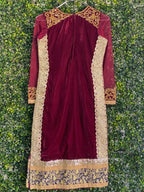 Burgundy Velvet Gold Embellished Tunic Dress — back