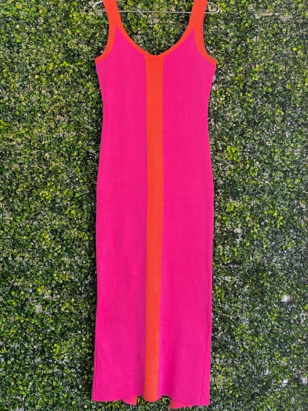 New Feeling Pink & Orange Colourblock Knit Maxi Dress — front