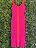 New Feeling Pink & Orange Colourblock Knit Maxi Dress — front
