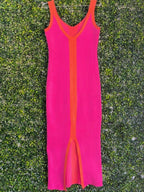 New Feeling Pink & Orange Colourblock Knit Maxi Dress — back