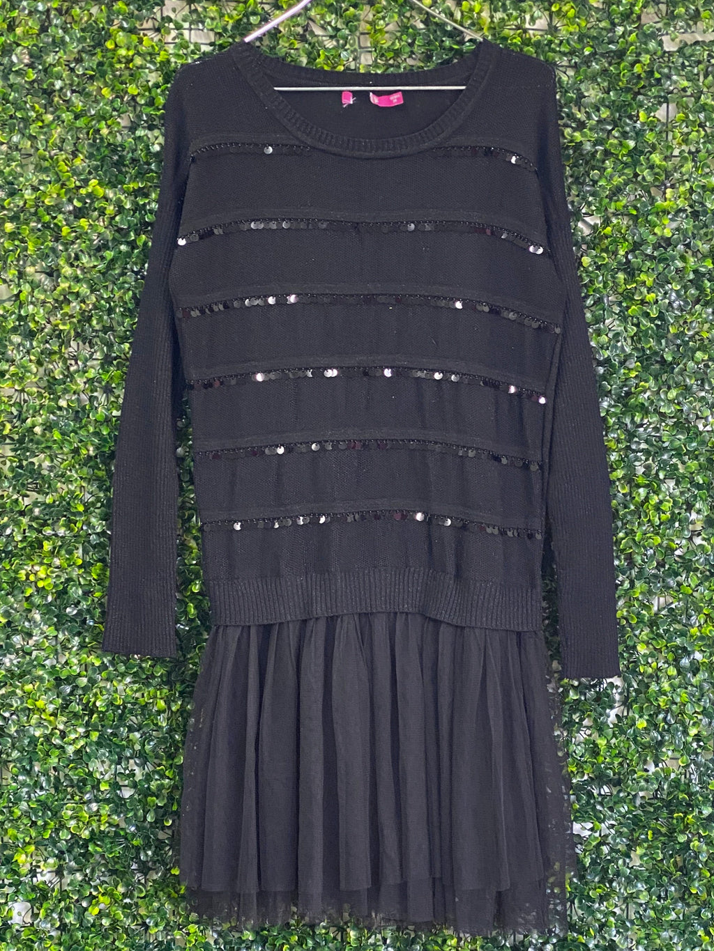 La Go Go Black Sequin-Stripe Knit Dress — front