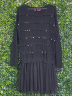 La Go Go Black Sequin-Stripe Knit Dress — front