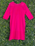 Hot Pink Eyelet Panel Midi Dress — front