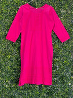 Hot Pink Eyelet Panel Midi Dress — front