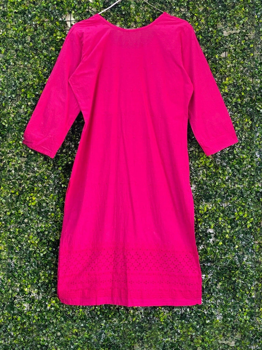 Hot Pink Eyelet Panel Midi Dress — back