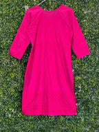 Hot Pink Eyelet Panel Midi Dress — back