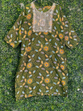 Olive Floral Embroidered Yoke Tunic Dress — front