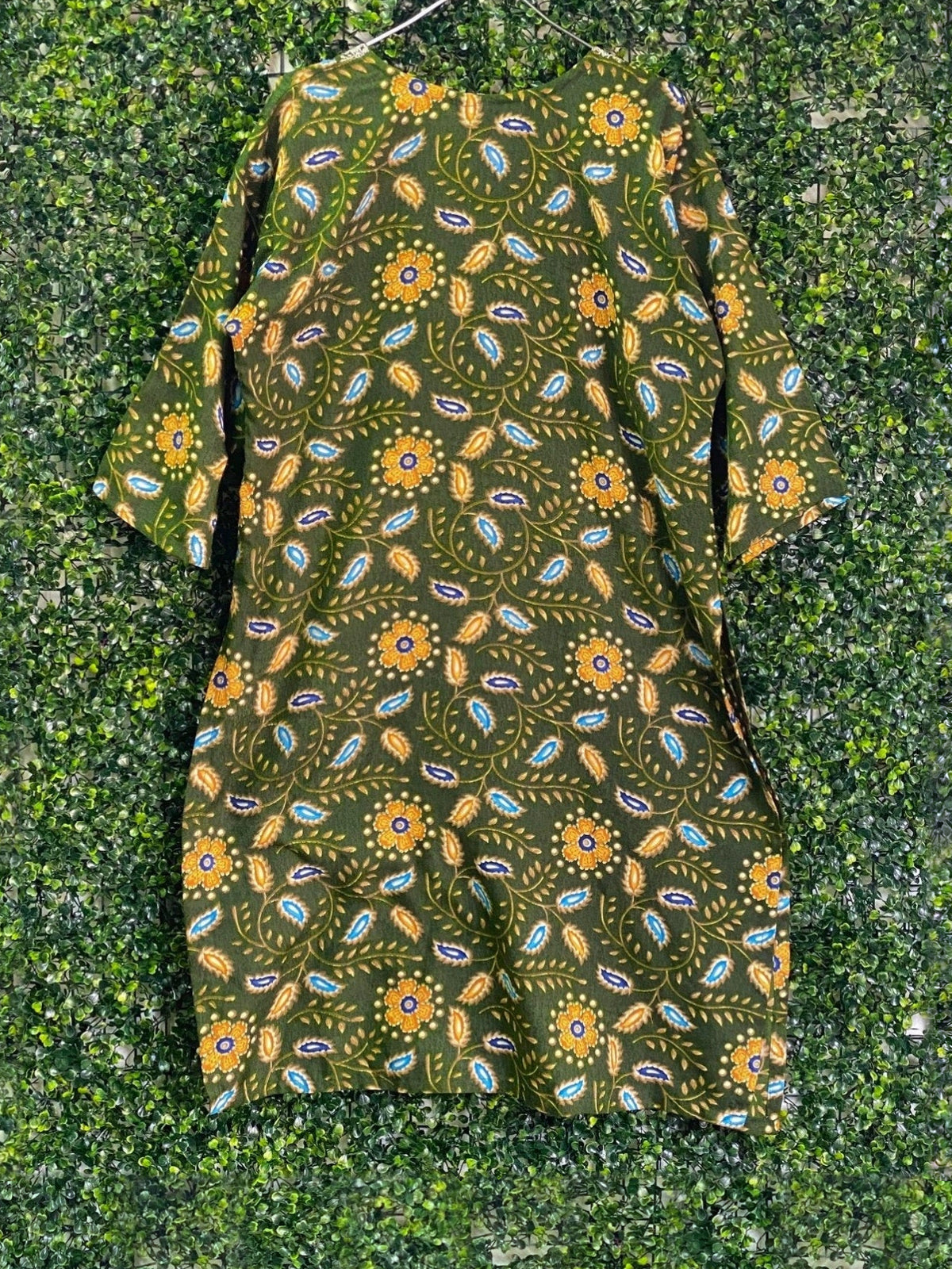Olive Floral Embroidered Yoke Tunic Dress — back