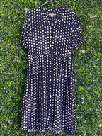 Trenery Navy Spot Button-Front Midi Dress — front