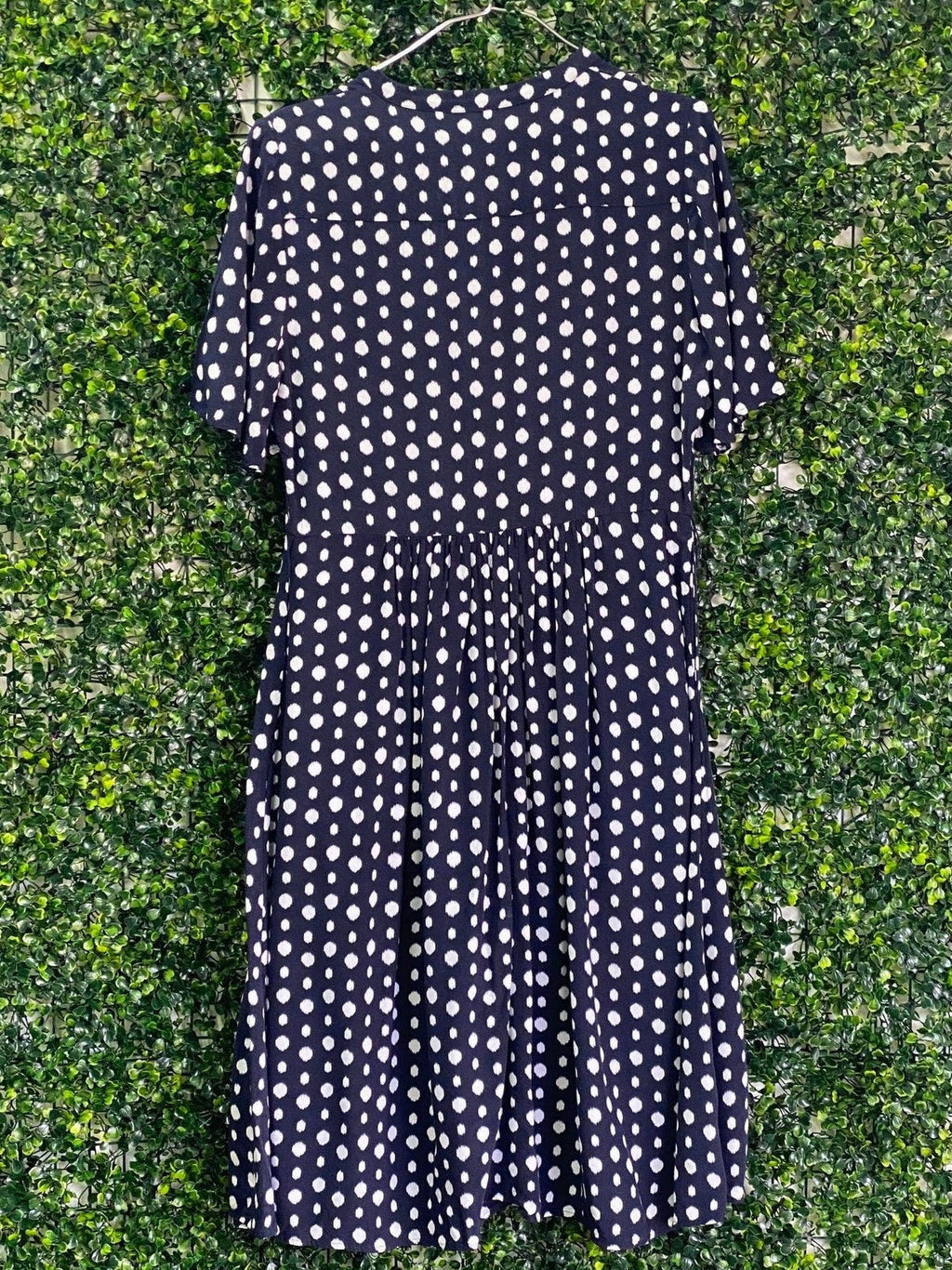 Trenery Navy Spot Button-Front Midi Dress — back