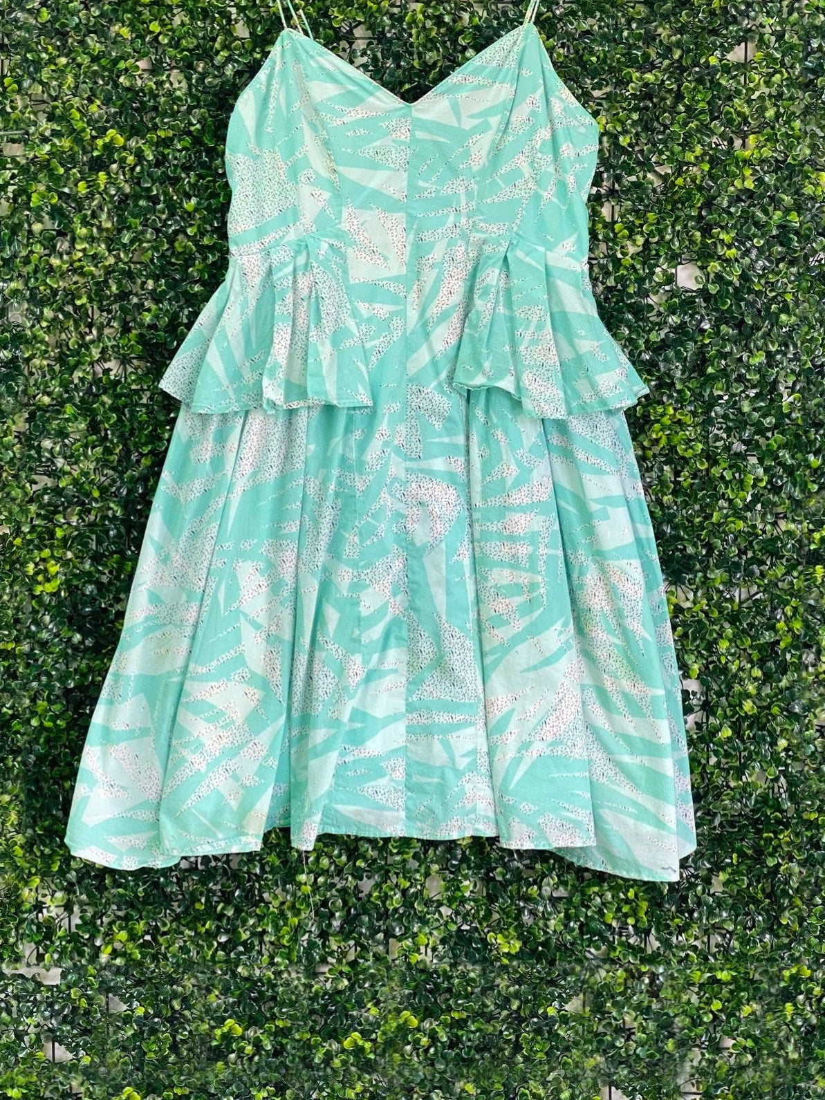 Country Road Mint Printed Cotton Peplum Dress — front