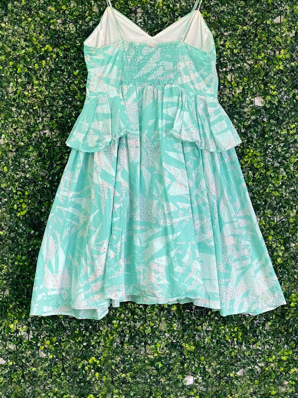 Country Road Mint Printed Cotton Peplum Dress — back