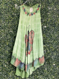 Green Butterfly Print High-Low Viscose Dress — detail