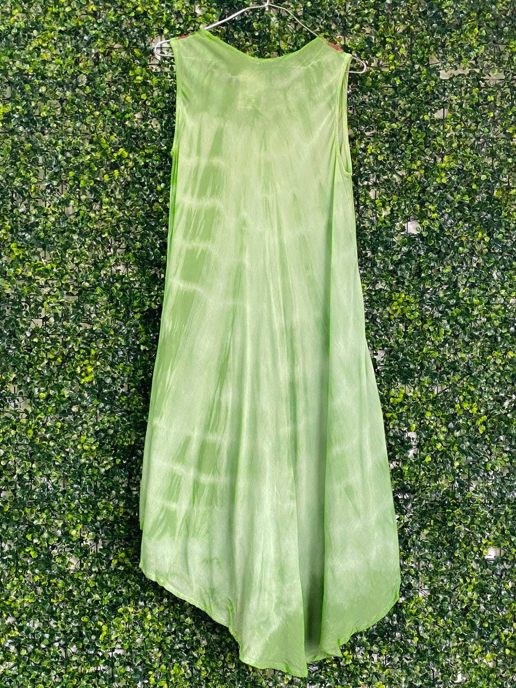 Green Butterfly Print High-Low Viscose Dress — back