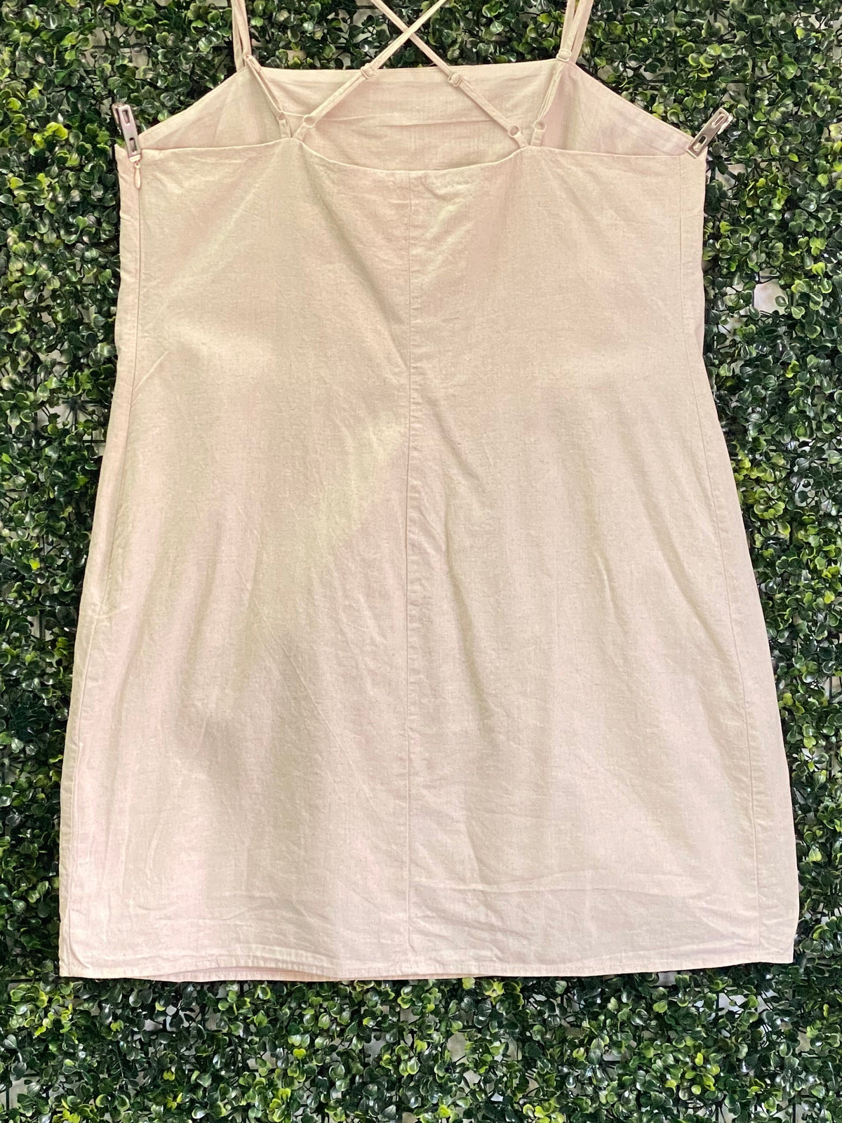 H&M Cream Linen Blend Strappy Mini Dress — back
