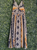 Isla Bonita Ibiza Brown Geometric Knot-Front Maxi Dress — front
