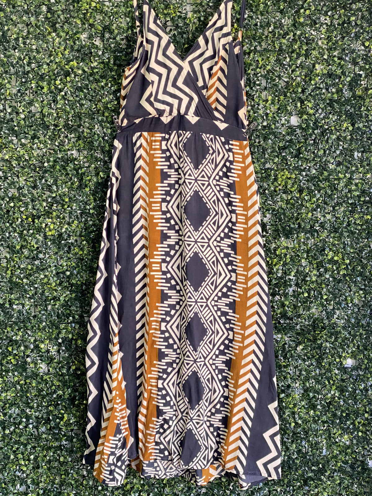 Isla Bonita Ibiza Brown Geometric Knot-Front Maxi Dress — back