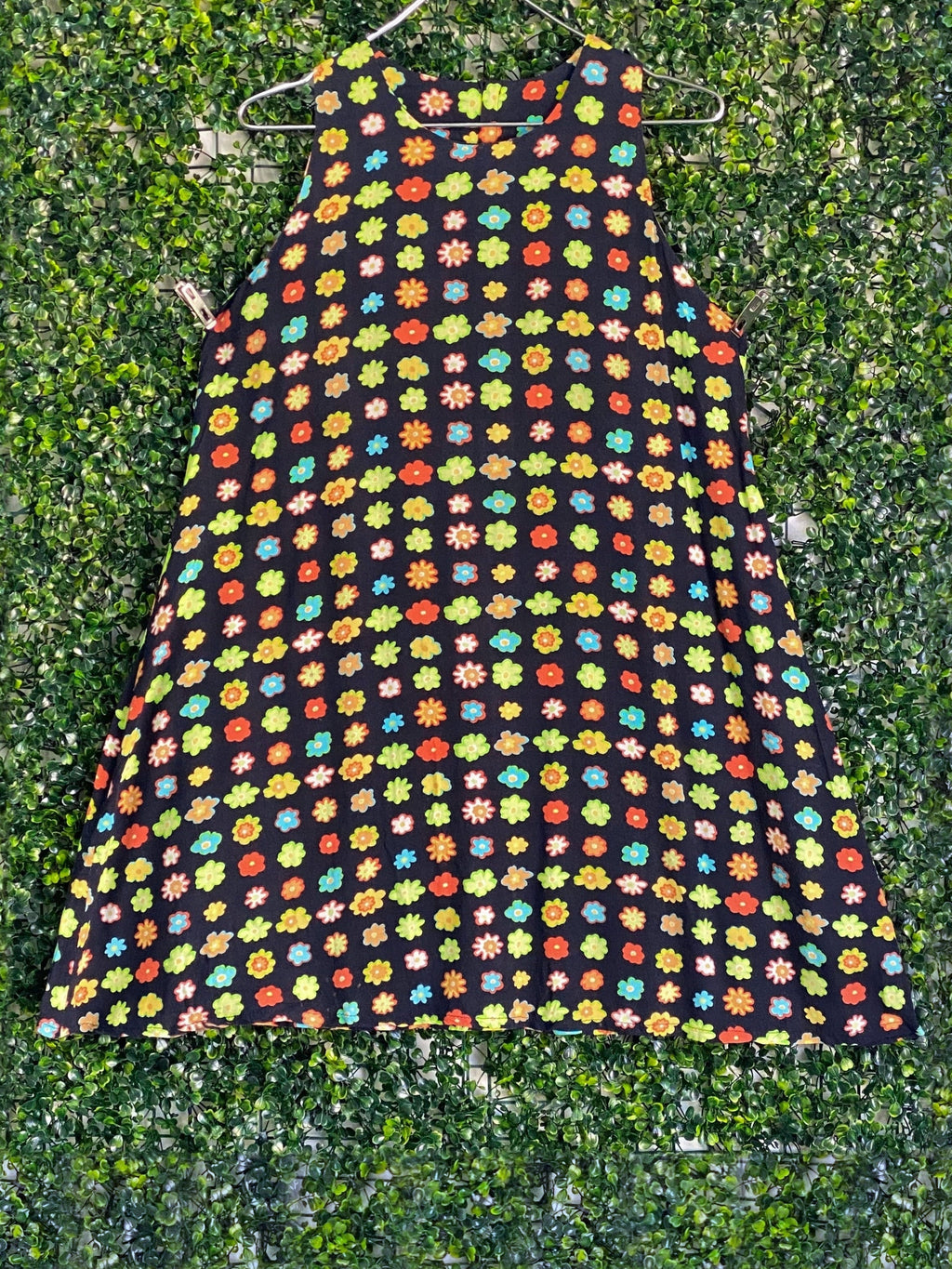 Black Multicolour Daisy Print Shift Dress — front