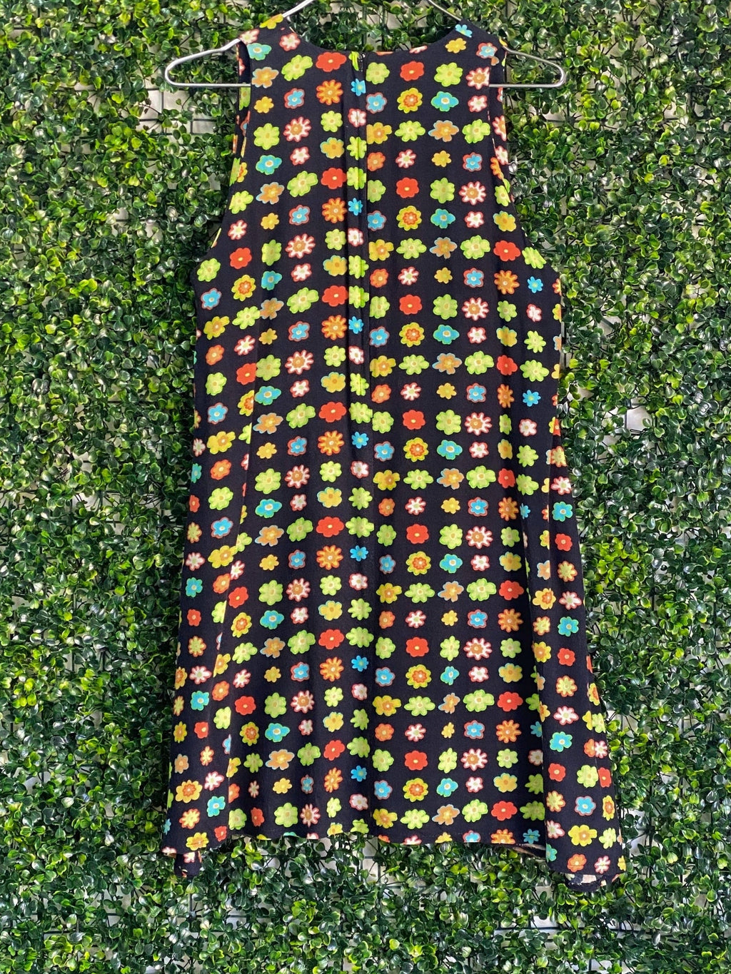 Black Multicolour Daisy Print Shift Dress — back