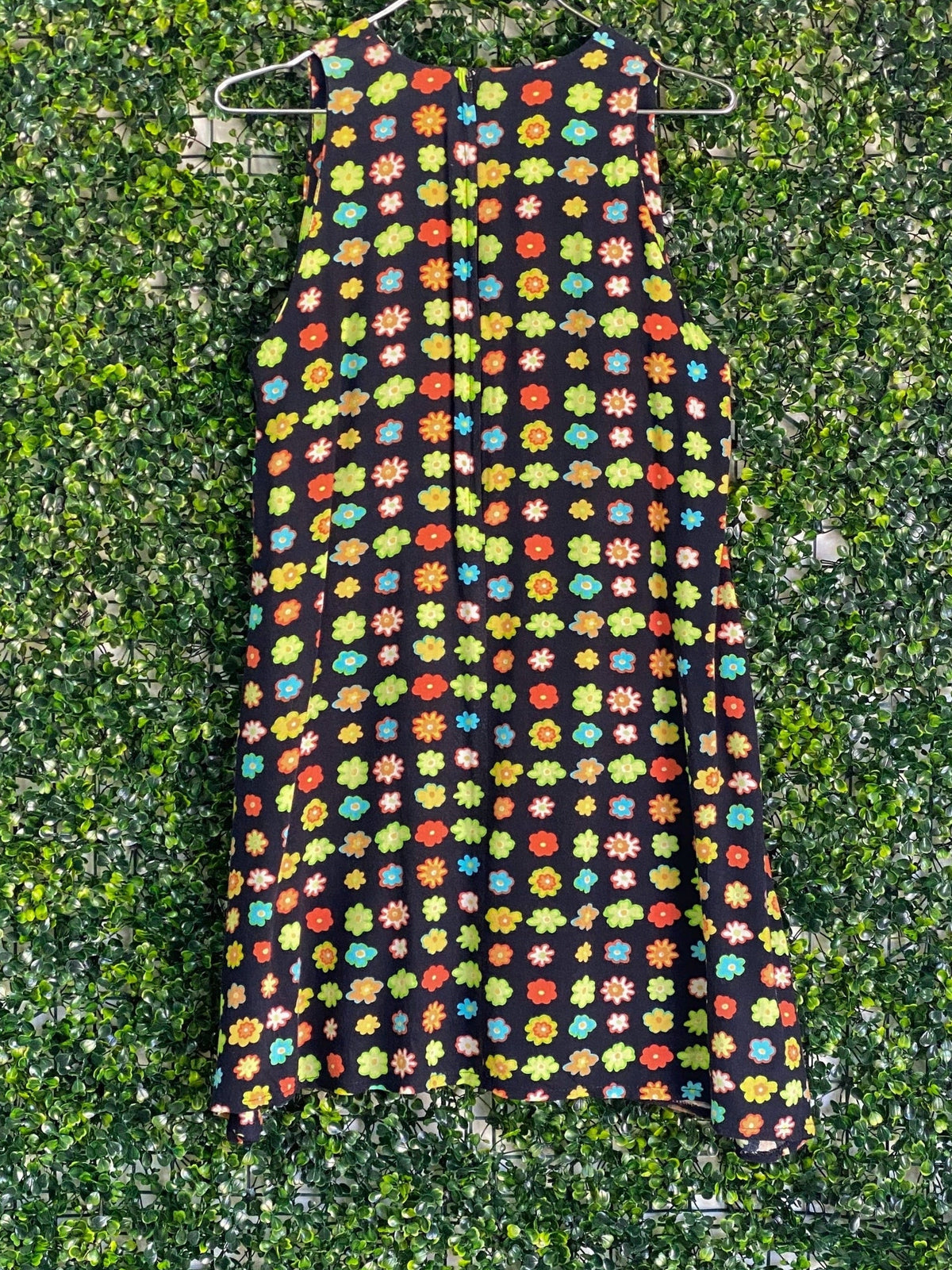 Black Multicolour Daisy Print Shift Dress — back