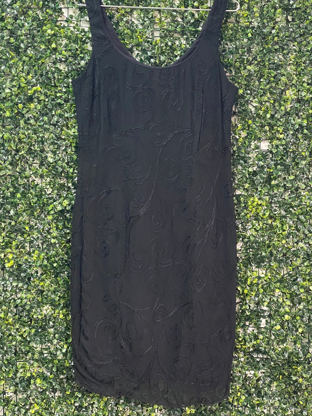 Rello Black Swirl Embroidered Sheath Dress — front