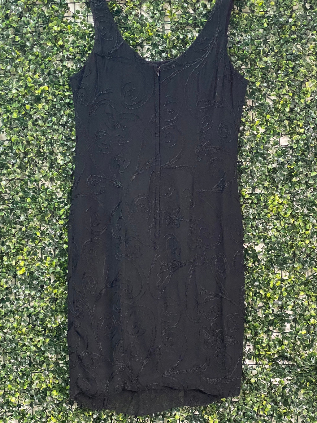 Rello Black Swirl Embroidered Sheath Dress — back