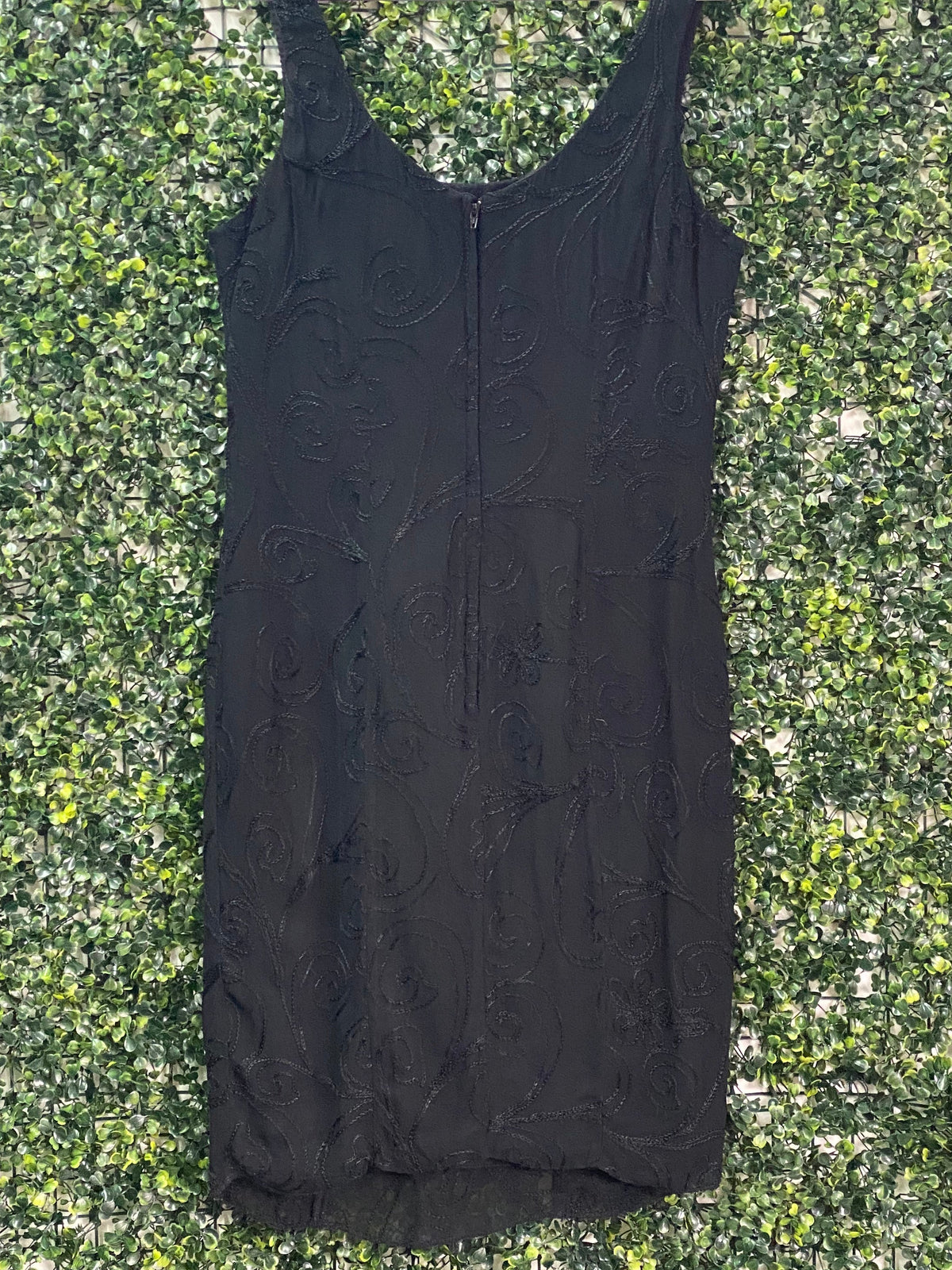 Rello Black Swirl Embroidered Sheath Dress — back