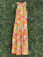 Retro Orange & Pink Floral Button-Front Maxi Dress — back