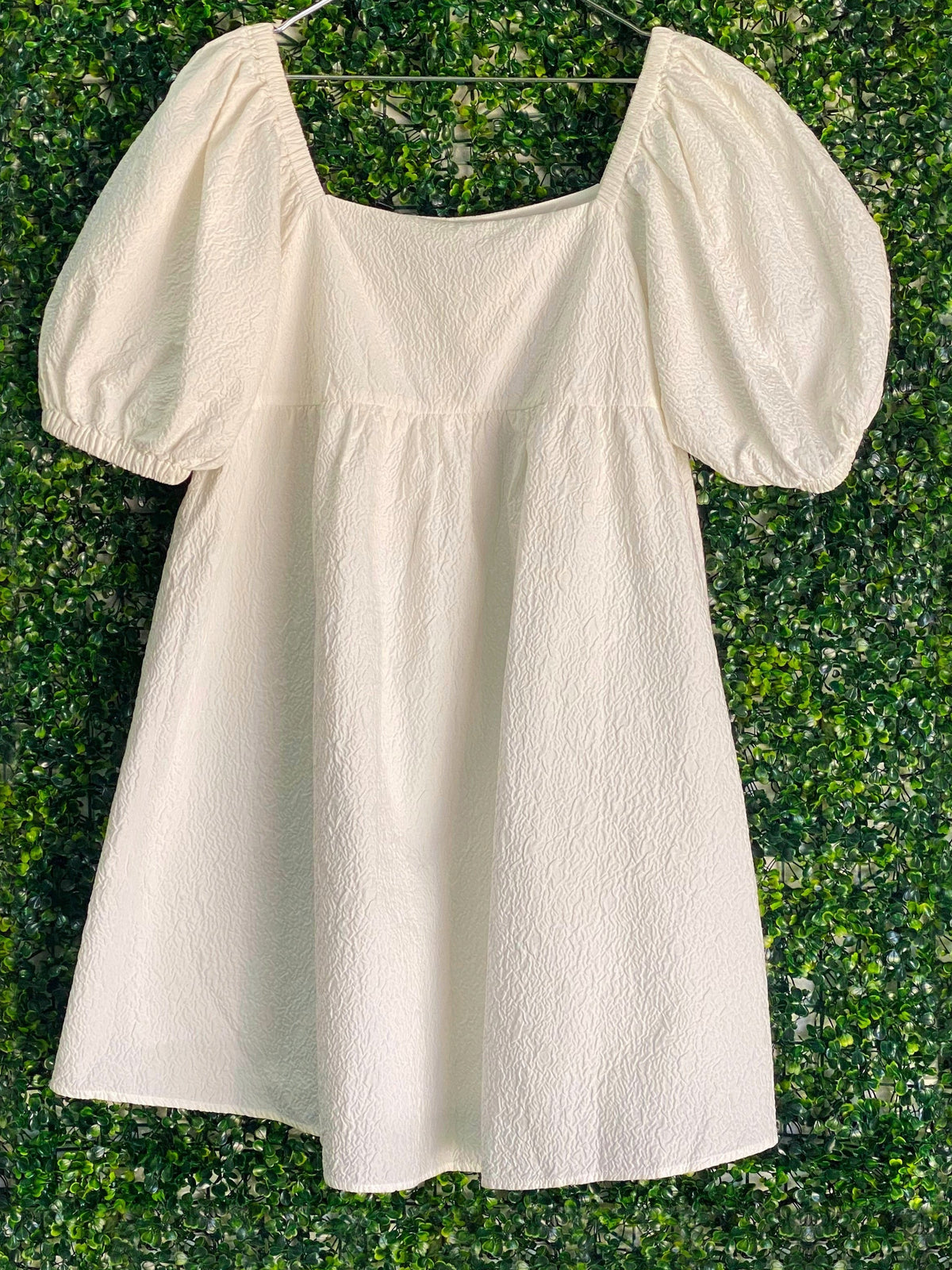 Vero Moda Ivory Textured Puff-Sleeve Mini Dress — front