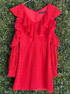 French Connection Red Lace Ruffle Mini Dress — front