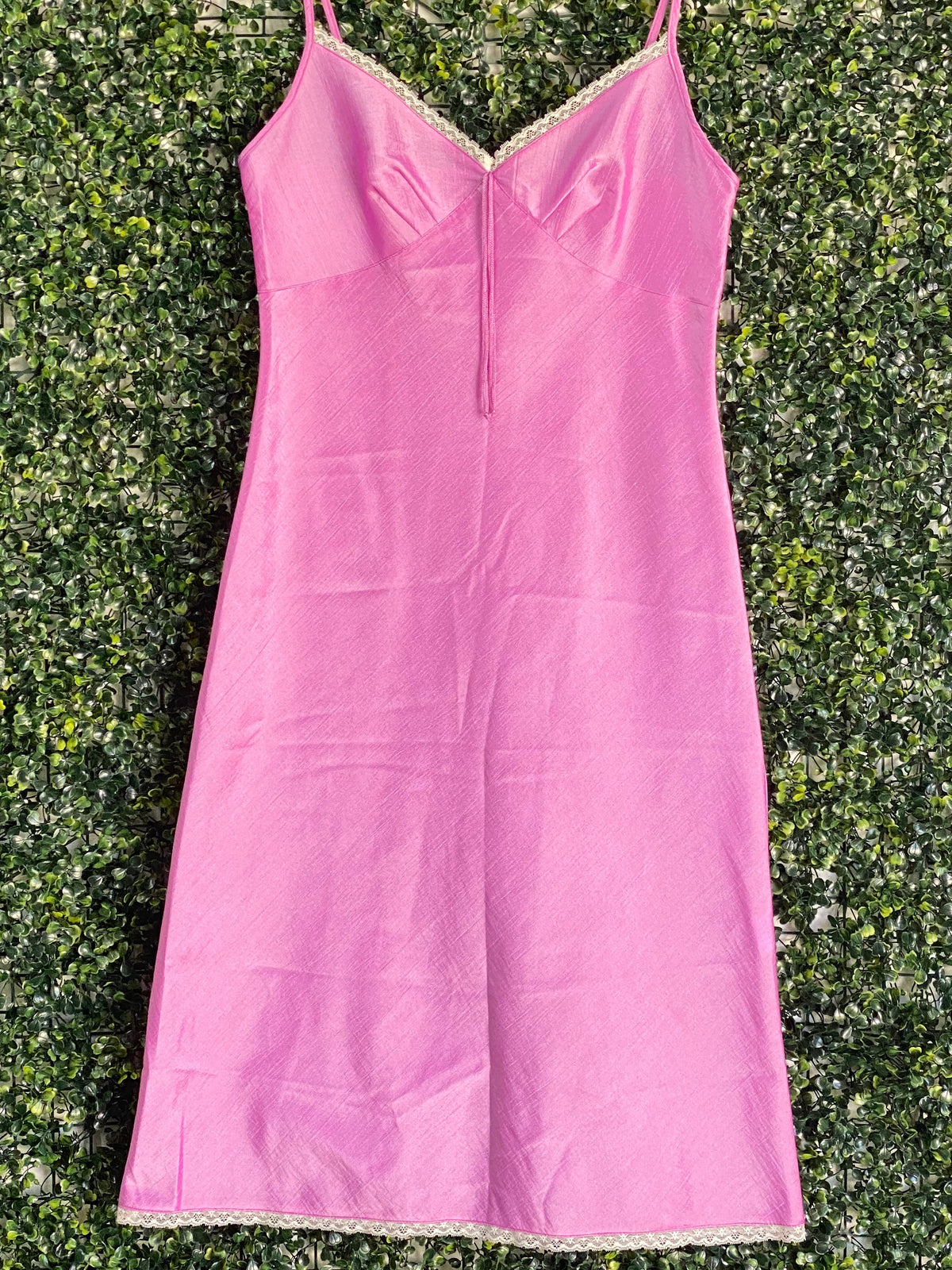 Hilton Weiner Pink Lace Trim Slip Dress — front