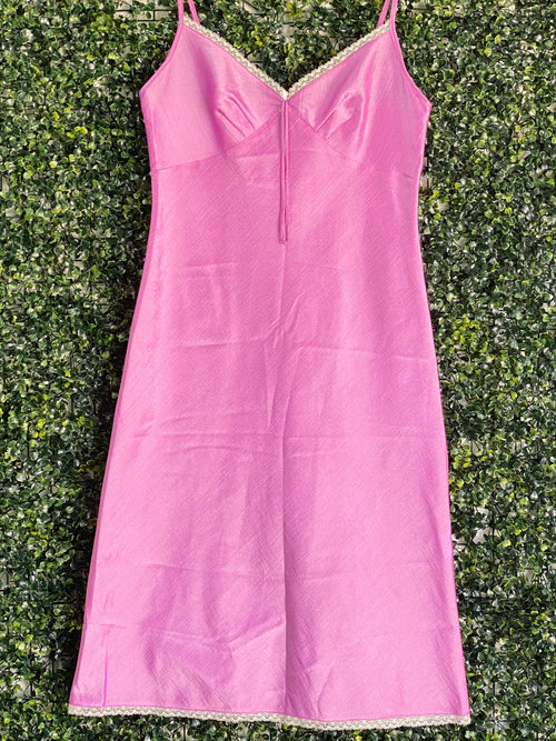Hilton Weiner Pink Lace Trim Slip Dress — front
