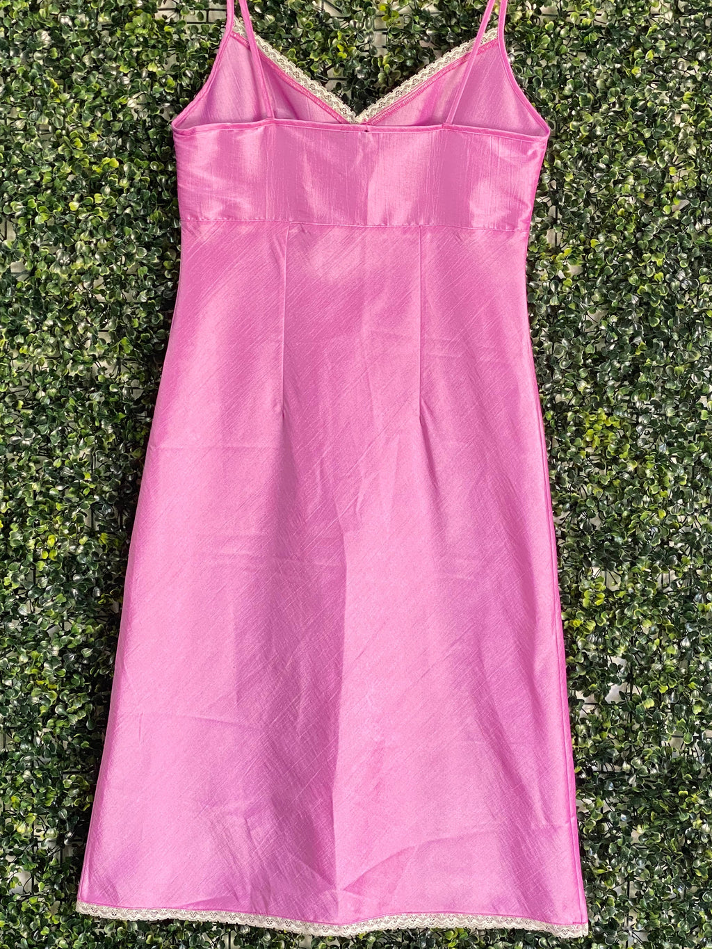 Hilton Weiner Pink Lace Trim Slip Dress — back