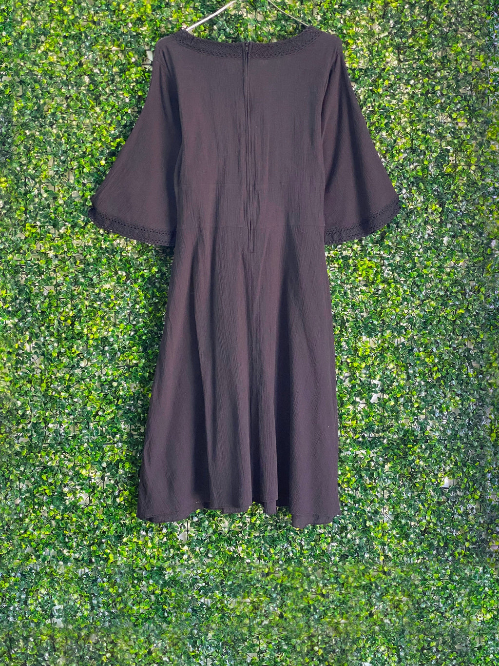 Atmosphere Charcoal Crochet-Trim Flutter Sleeve Dress — back